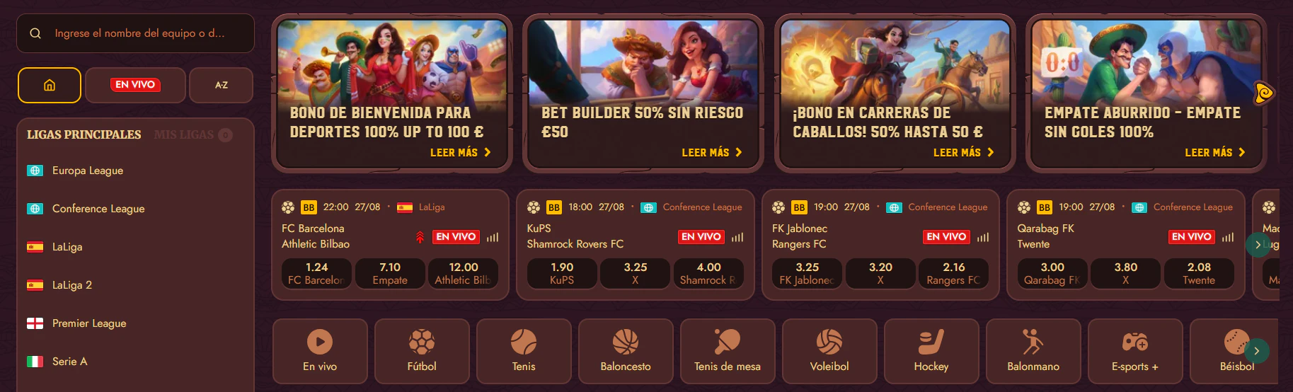 Mercados de apuestas deportivas y torneos de eSports en 5 Gringos Casino